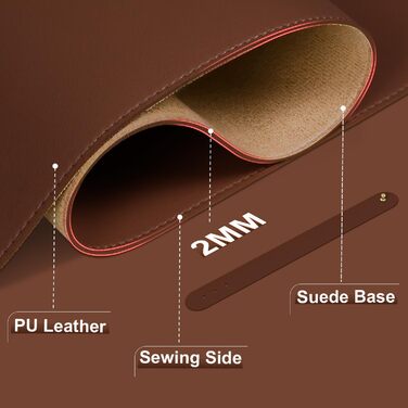 Підкладка на стіл шкіряна велика двостороння водонепроникна Robbenbraun 120x60 см для письма та малювання коричнева