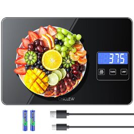 Електронна кухонна вага CHICLEW 15 кг з LCD дисплеєм, 5 одиниць вимірювання, скло, чорний