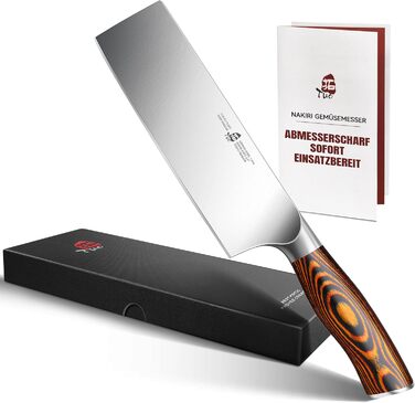 Японський ніж Nakiri TUO 16.5 см з нержавіючої сталі з ручкою Pakkawood, серія Fiery Phoenix