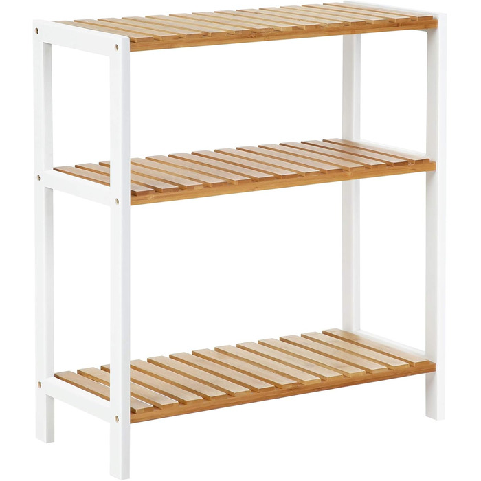Бамбукова полиця SONGMICS 3 яруси для ванної, кухні, взуття, 60x26x66 см, натуральний/білий, універсальний стелаж