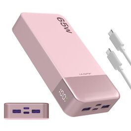 Power Bank JUOVI 20000 mAh 65W рожевий: портативний зарядний пристрій для ноутбука, MacBook, Dell XPS, iPad, Steam Deck, iPhone, Samsung, Switch