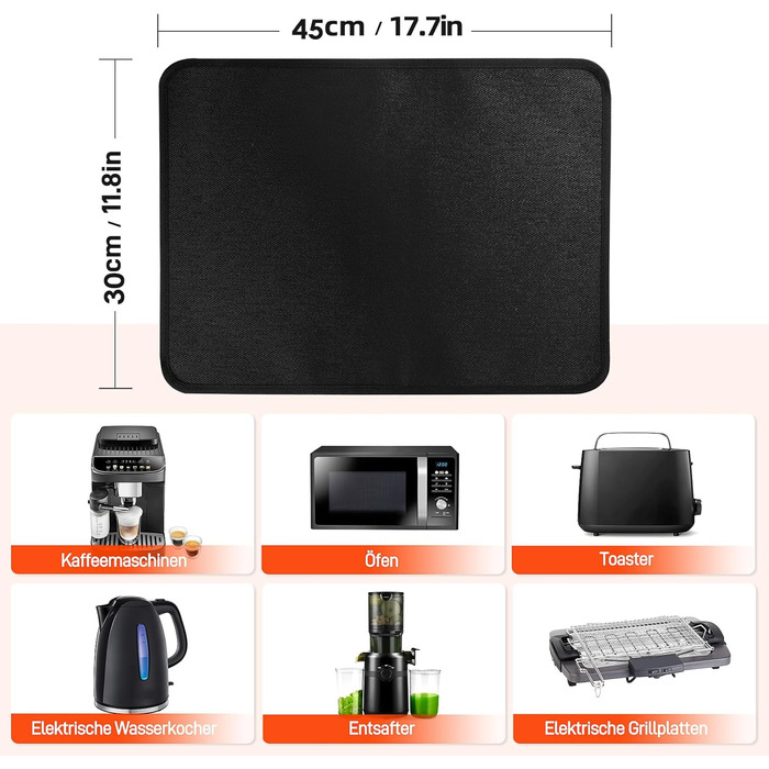 Термостійкий килимок під фритюрницю 2 шт. 40 x 45 см, 1 мм - захист від нагріву, для кухонних стільниць, масло- та водовідштовхувальний, легко миється (чорний, 30x45x0.1 см)