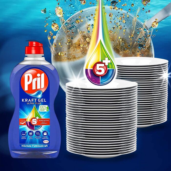Засіб для миття посуду Pril 5 Plus Kraftgel Ultra Plus з активною формулою проти жиру, 450 мл (набір 8 шт)