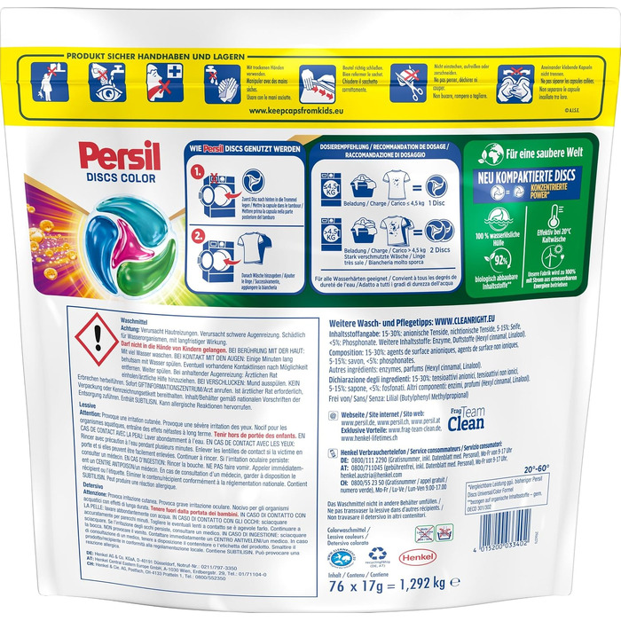 Капсули для прання Persil Color 4in1 DISCS, пральний порошок з технологією глибокого очищення для кольорових речей, 76 прань