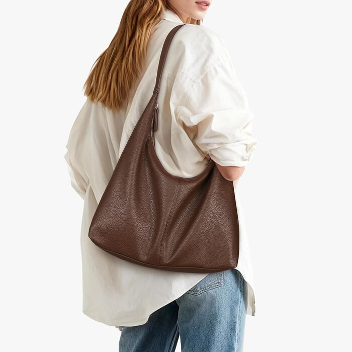 Сумка GSenhui Hobo з м'якої шкіри: вінтажна жіноча сумка-тоут на плече, однотонна, колір кава