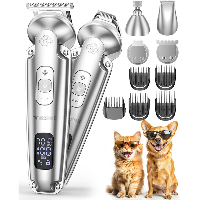 Schermaschine для собак та котів oneisall 4-в-1: стрижка, триммінг, шліфування кігтів. 2000mAh, IPX7, до 7000RPM