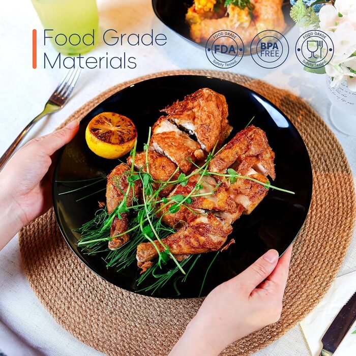 Набір посуду 18 предметів для 6 осіб, чорний набір посуду з опалового скла, включає миски для мюслі, десертні та обідні тарілки, чорний посуд