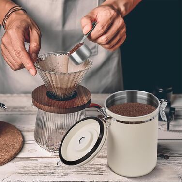 Герметичний контейнер для кави з нержавіючої сталі, 1.8L, з мірною ложкою та індикатором дати, для кави, чаю, горіхів, какао, зберігає свіжість