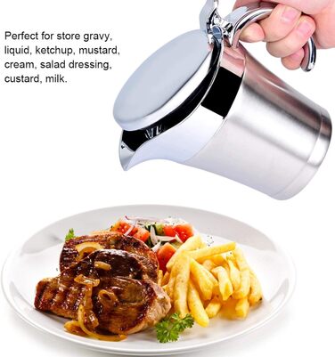 450 ML / 750 ML 304 Stainless Steel Thermosoße Pot Double-Walled Insulated Saucepan Serving Pot Bucket for Juice Tomato Sauce Kitchen Supplies (450ML)