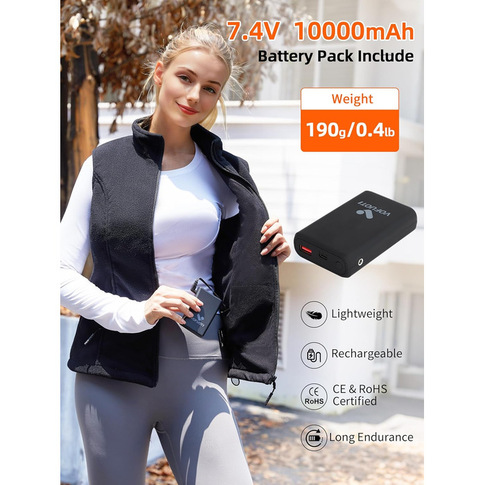 Електрична гріюча жилетка для жінок, чорна, з акумулятором 7.4V 10000mAh, 3 режими нагріву, ідеальний подарунок на Різдво