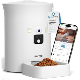 PetTec Pet Cam Buddy: Автоматичний годівниця з камерою для котів та собак, 8л, з Wi-Fi, App-керуванням, 2-Way аудіо, розпізнаванням гавкіту та нічним баченням