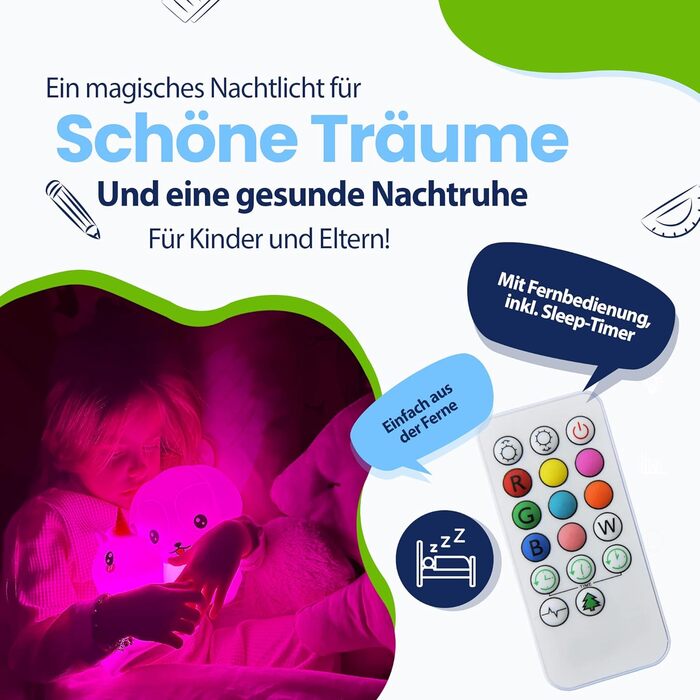 Unicorn Night Light Large – Rechargeable Night Lamp with Tap Function & Remote Control – for Babies and Children – Baby Lamp & Kids Lamp – for Nursery, Children's Room & as a Children's Toy