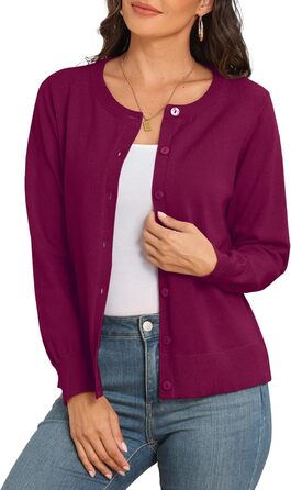 Жакет PrinStory Daen з тонкої в'язки, кардиган з круглою горловиною, пуловер на ґудзиках, класичний в'язаний одяг, комплект (M, бордовий)
