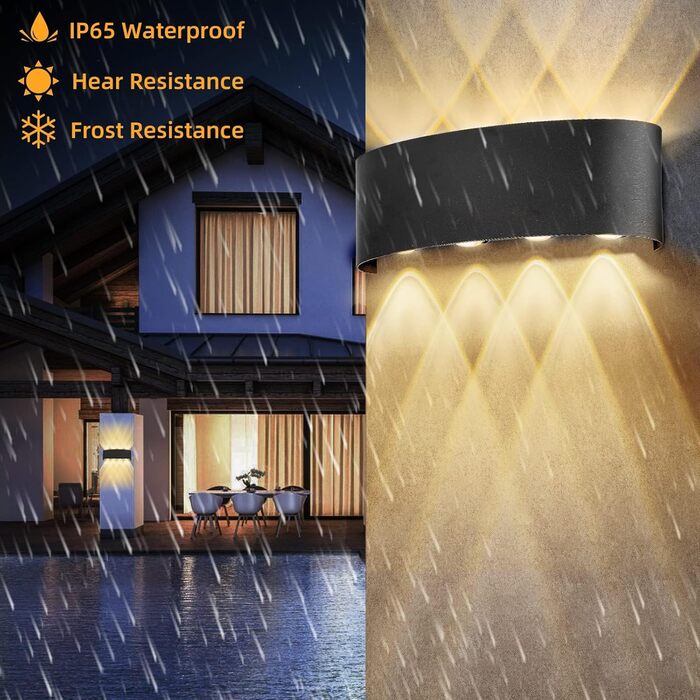 LED настінний світильник Lureshine, 2 шт., 22x8x5 см, чорний, IP65, 3000K, для вітальні