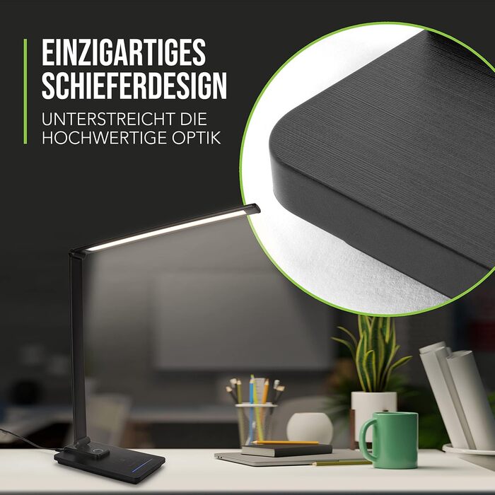 SMARTIVE LED лампа настільна з бездроговою зарядкою - офісна лампа з 10W бездротовою зарядкою, регульоване світло, USB вихід, чорний колір