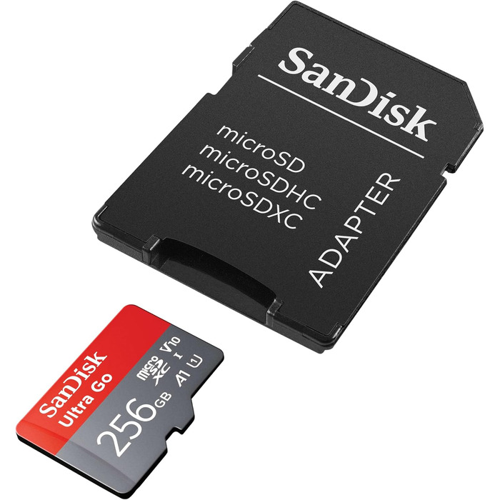 Карта пам'яті SanDisk Ultra Go MicroSDXC 256 GB з SD-адаптером, швидкість до 150 МБ/с, Class 10, UHS-I, U1, A1 для смартфонів, планшетів та Full HD відео