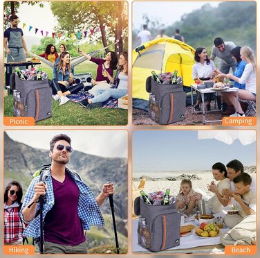 Терморюкзак 24L, ізольований, для пікніків, кемпінгу, пляжу, походів (сірий)