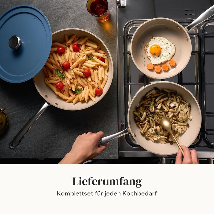 Набір сковорідок Redchef з керамічним покриттям, алюміній, 20/24/28 см, для всіх типів плит, антипригарне покриття, без PTFE, PFOA, PFAS, сумісний з індукцією, підходить для духовки, блакитний