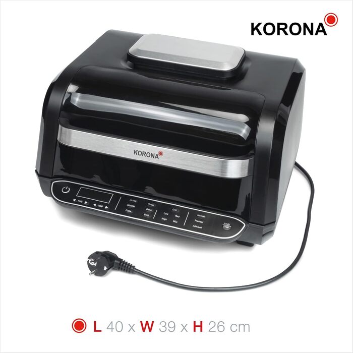 Аерогриль та гриль Korona 46160, 6 л, 8 функцій: фритюрниця, духовка, піца-піч, дегідратор, обсмажування, барбекю, 4 режими приготування, гриль-решітка, кошик, каструля