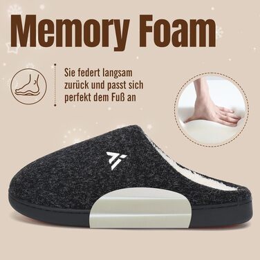 Зимові домашні капці Mishansha унісекс з ефектом пам'яті (Memory Foam), теплі та протиковзкі тапочки для жінок та чоловіків, Onyx, розмір 46 EU