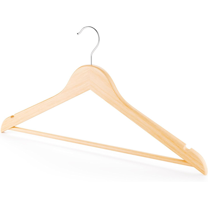 30 дерев'яних вішалок натурального кольору з антиковзним тримачем для штанів - 45 см - Hangerworld