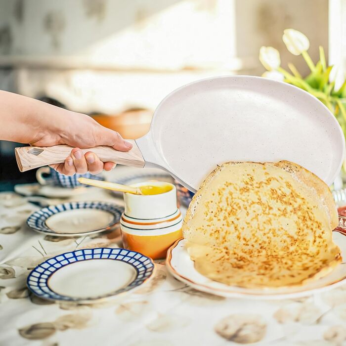 Сковорода для млинців Hiceeden антипригарна 26 см з розширювачем, для всіх плит (індукція), без PFOA, біла