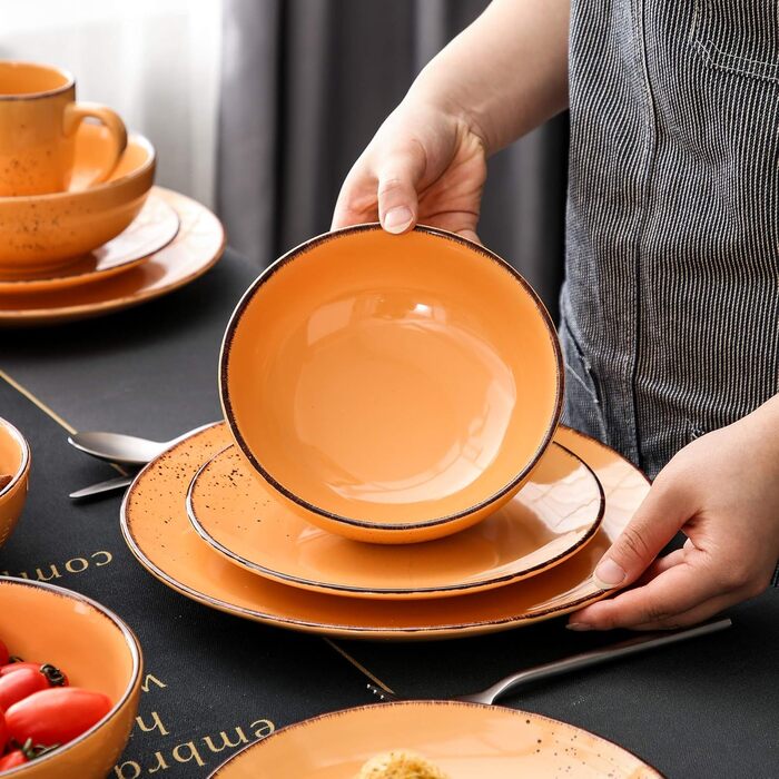 Сервіз Vancasso Serie Navia Teller, 32 елементи, на 8 осіб, сучасний дизайн (Помаранчевий)