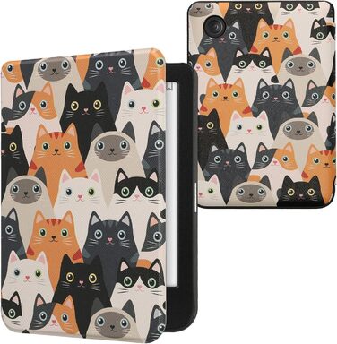 Чохол-книжка kwmobile для Kobo Clara BW/Clara Colour/Tolino Shine (5) / Shine Color - Чохол для електронного читача з принтом котів (помаранчевий, чорний, білий)