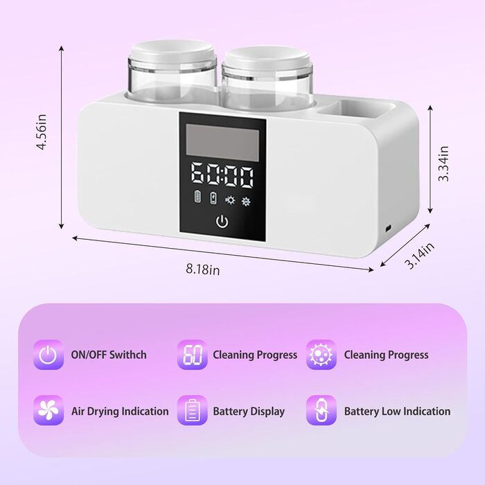 Toothbrush Cleaner and Wall-Mounted Toothbrush Holder, Cleaning and Air-Drying, LED Smart Display and Timer Function, Rechargeable, Wireless, Toothbrush Holder for Bathroom (White/Opulent Garden)
