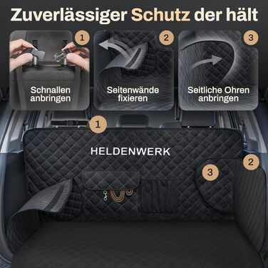 Захист для багажника авто для собак HELDENWERK: водовідштовхуючий, антиковзкий, з захистом бокових панелей та краю, універсальний, чорний (преміум, стеганий)