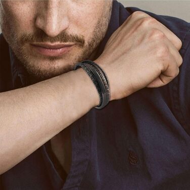 Чоловічий шкіряний браслет Lederarmband з гравіюванням та магнітною застібкою, коричневий, 22 см