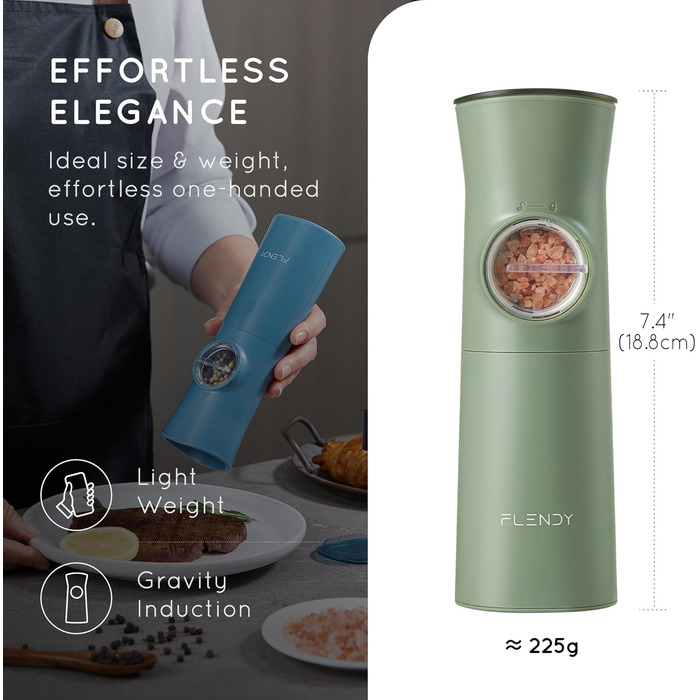 Gravity Electric Salt and Pepper Grinder Set, 2-Piece Set Rechargeable Electric Salt and Pepper Shakers with USB-C Charging Station, Electric Spice Mill for Dry Spices