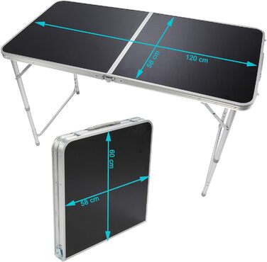 Складаний багатофункціональний стіл для кемпінгу, ринку, саду: 120 x 60 см (Чорний)