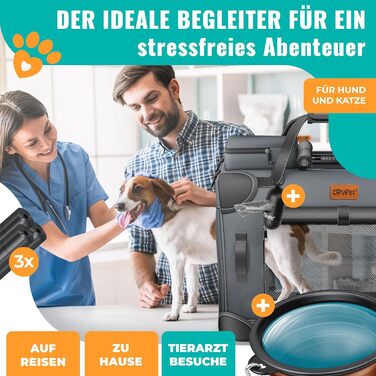 Транспортна переноска для собак та котів M 60x42x44см | Переноска для тварин, складана | З мискою та плечовим ременем | Для котів та собак, антрацит