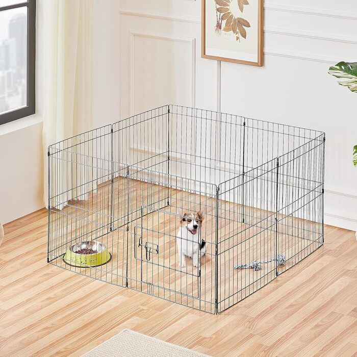 Yaheetech 8-Panel Folding Dog Playpen - 61cm High, Indoor/Outdoor Pet Pen with Door, Flexible & Portable, Easy Assembly - Suitable for Dogs, Cats, Puppies, Rabbits
