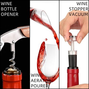 BOQO Corkscrew Wine Opener, Professional Waiter's Knife Made of Stainless Steel, Wine Bottle Opener with Foil Cutter, Vacuum Wine Pump and Wine Pourer with Aerator, Wine Accessories