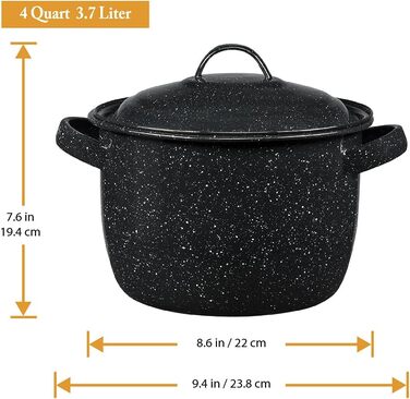 Суповий каструля Granite Ware з кришкою, емальована сталь, 4 л, чорна з крапками