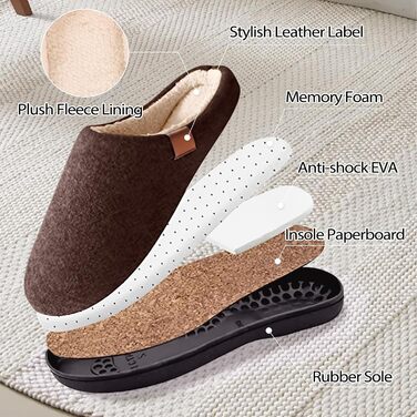 Тапочки чоловічі Hoefirm з піною Memory Foam, зимові, коричневі, 46/47 EU
