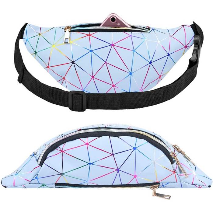 Спортивна поясна сумка Flintronic з підсвічуванням, водонепроникна, металева, з відділенням для карток, для подорожей, походів, велоспорту (блакитна)