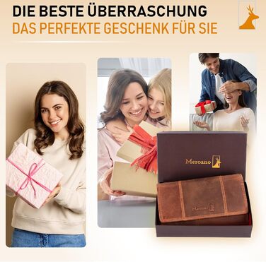 Mercano® Premium Vintage Women's Wallet Leather (Genuine Leather) Large with RFID Protection | Ladies' Purse Leather incl. Gift Box with Card Slots and Coin Pocket