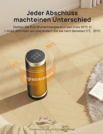 Електричний обігрівач Dreo Solaris Slim H3 Standard Gold: тихий, енергоефективний, з пультом, 3 режими, 12-годинний таймер, захист від перегріву та перекидання