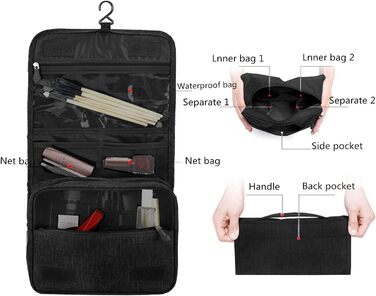Чоловіча/Жіноча Сумка для Туалетних Принадлежностей, Розкладна, з Ручкою, для Подорожей, Чорна