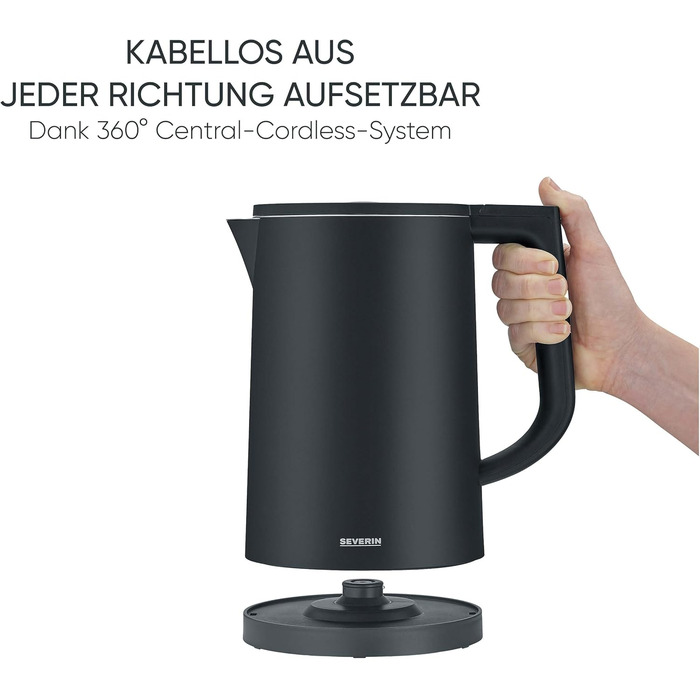 Електричний чайник Severin WK 3484 Cool Touch: подвійні стінки, LED-дисплей температури, 1.7 л, 2200 Вт, чорний
