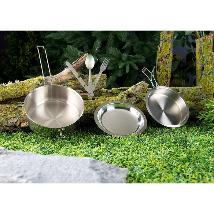 Набір посуду для кемпінгу Semptec Urban Survival Technology: 6-ти частинний набір з нержавіючої сталі з приборами