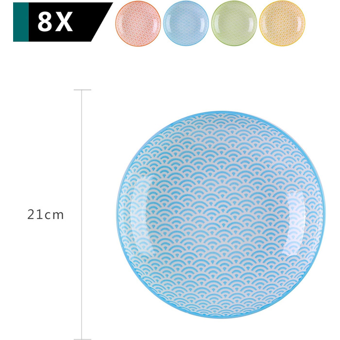 Набір тарілок Vancasso Maracon Natsuki: 8 глибоких тарілок з порцеляни, Ø 21.5 см, 600 мл