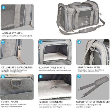 Транспортна сумка для кота та собаки, переноска для собак, складана переноска для котів, портативна, до 5 кг, переноска для середніх собак та котів (M, сіра) 43 x 28 x 28 см