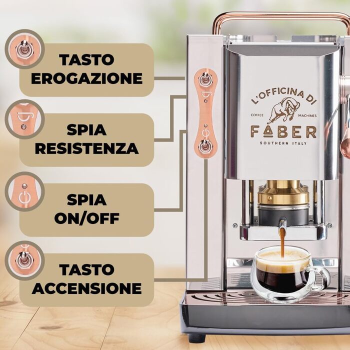 Кавова машина FABER Pro Deluxe для 44 мм ESE-подушечок, хромована, латунний прес, нержавіюча сталь