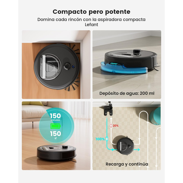 Робот-пилосос LEFANT M1 з функцією миття, 5500Pa, для твердих підлог та шерсті тварин, керування через додаток/Alexa, білий (M330 Pro)