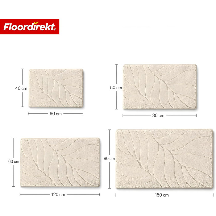 М'який килимок для ванної кімнати Floordirekt Maris, швидкосохнучий з антиковзаючим покриттям, колір слонова кістка (Ivory), 60 x 120 см