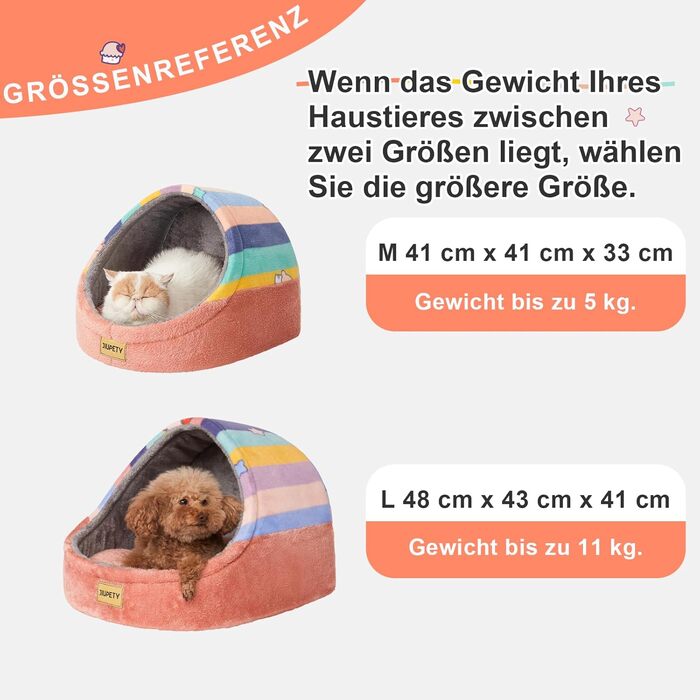 Jiupety Cat Cave, Cat House, Cat Basket, Cat Bed with Non-Slip Bottom, Washable Detachable Cushion, M (41 cm x 41 cm x 33 cm), (Rainbow, L 41 cm x l 41 cm x H 33 cm)
